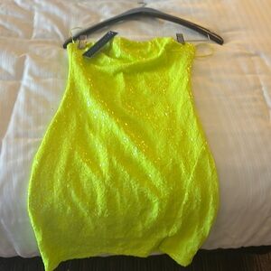 Thirty Thirty Dress Neon Yellow Sequin Mini Dress
